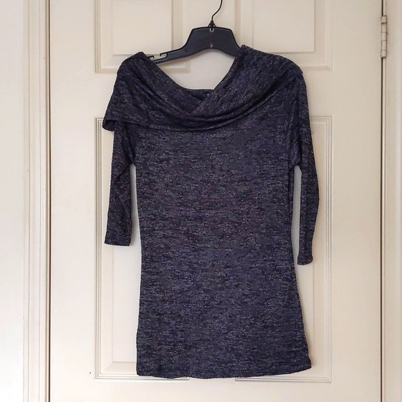 Long Lightweight Top with large Cowl Neck one side off shoulder and 3/4 sleeves. - Picture 2 of 5